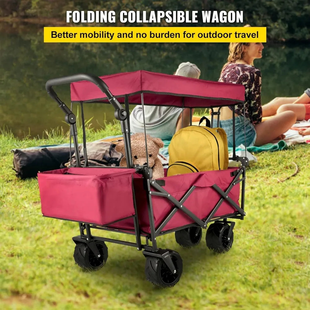 Extra Large Collapsible Garden Cart/Wagon with Removable Canopy, 220lbs Capacity with Rear Storage