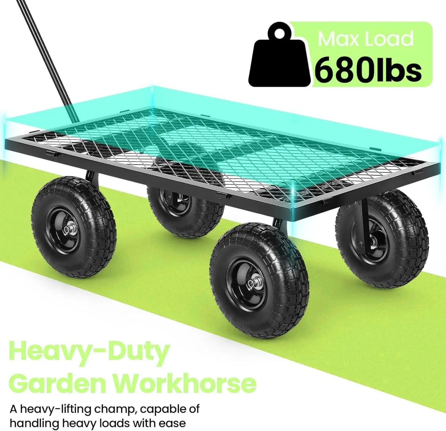 Steel Garden Cart 680 lbs Capacity Heavy Duty Garden Wagons w/ Steel Mesh Sides into Flatbed