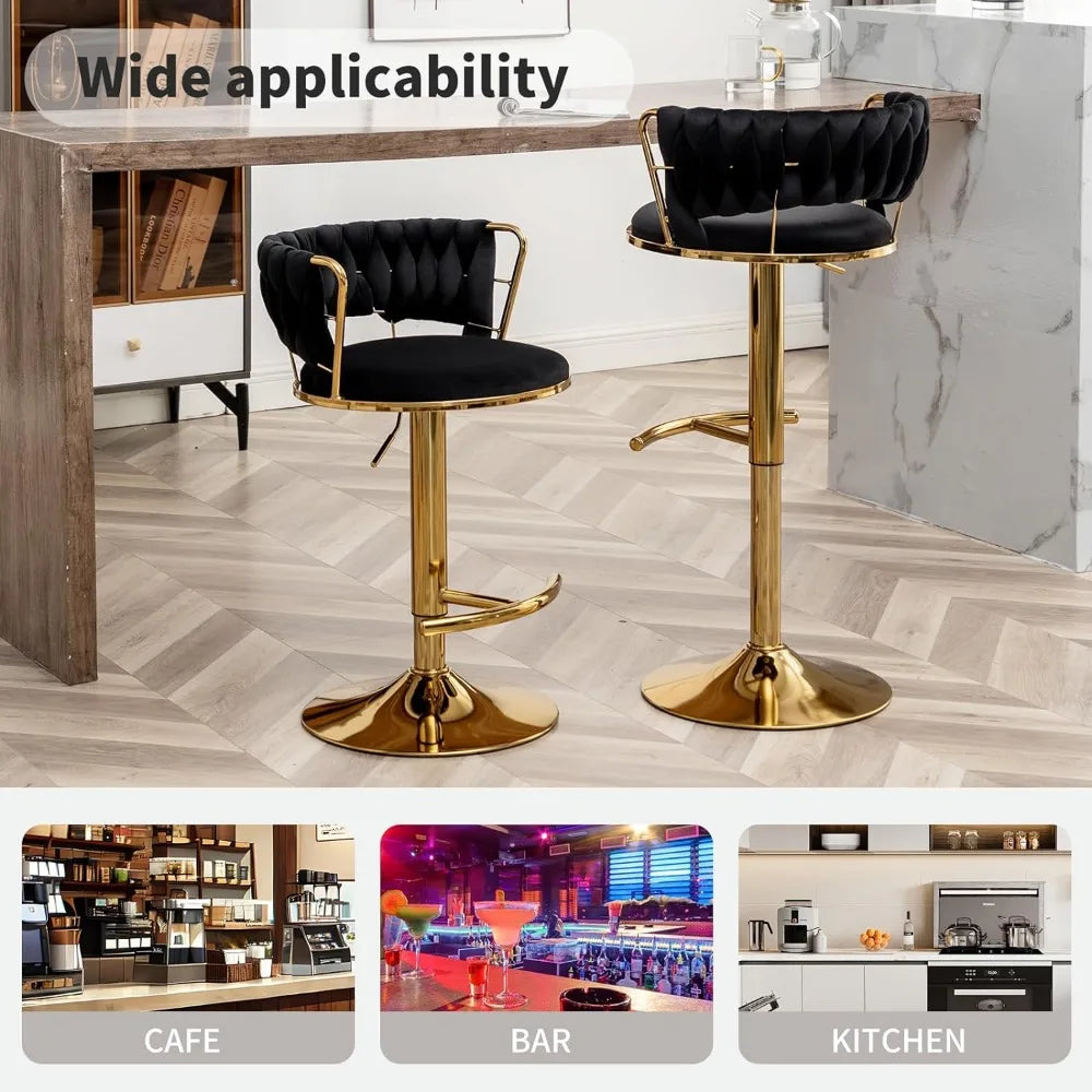 Gold Bar 4 Stools, Counter Height Bar Stools w/Low Back, Velvet Adjustable Height Barstool 360°