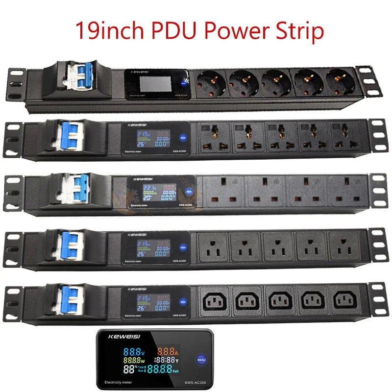 19Inch Cabinet Rack PDU Power Strip EU/US/UK C13/Universal Outlet Digital Voltmeter