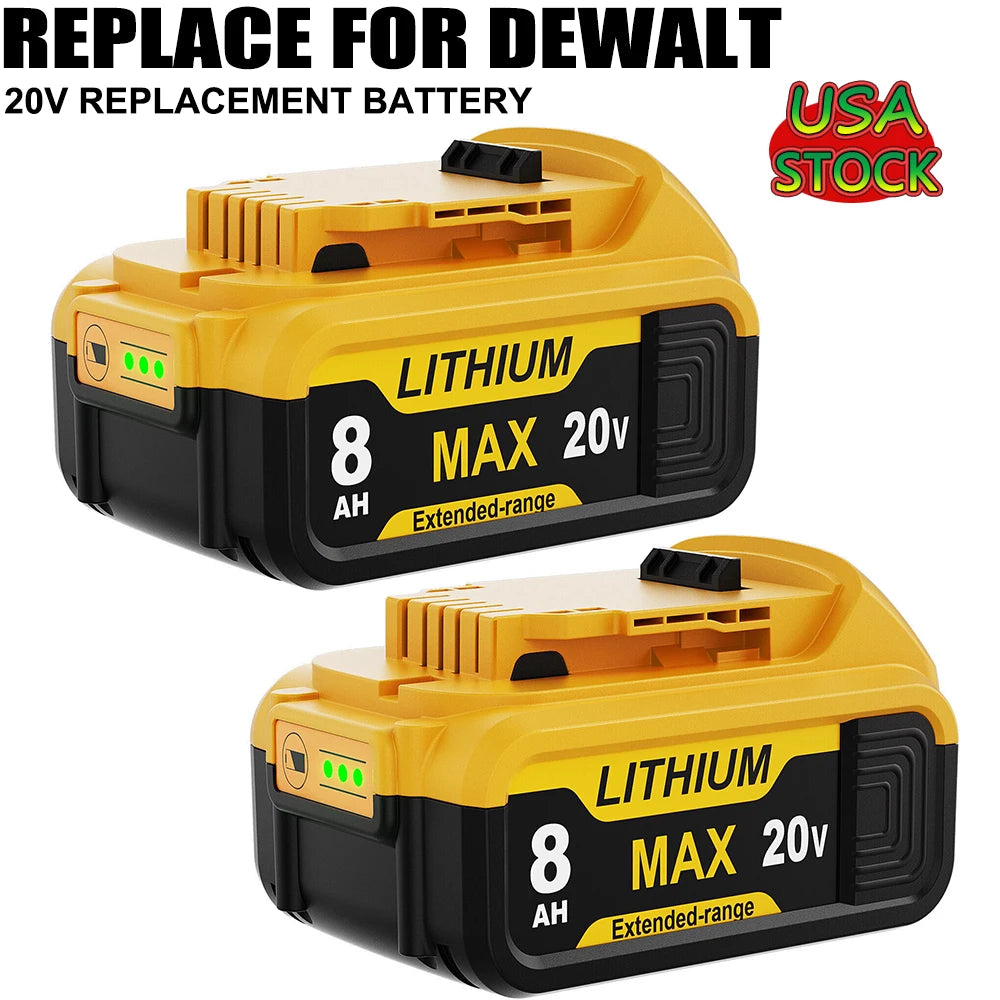 Vanon 1/2Pack DCB205 8.0Ah 20V Lithium Ion Battery 20V DCB201 DCB203 DC20 DCB206 DeWalt/20V Clone