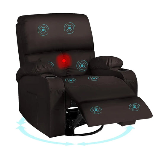 Rocking Recliner Chair, Massage Chair with Vibration Massage and Heat, 360° Swivel Recliner Chair
