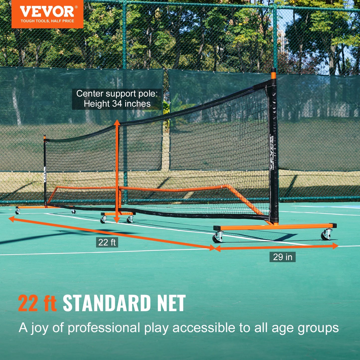 VEVOR Portable Pickleball Net System 22FT Full Court Pickle Ball Nets Indoor & Outdoor