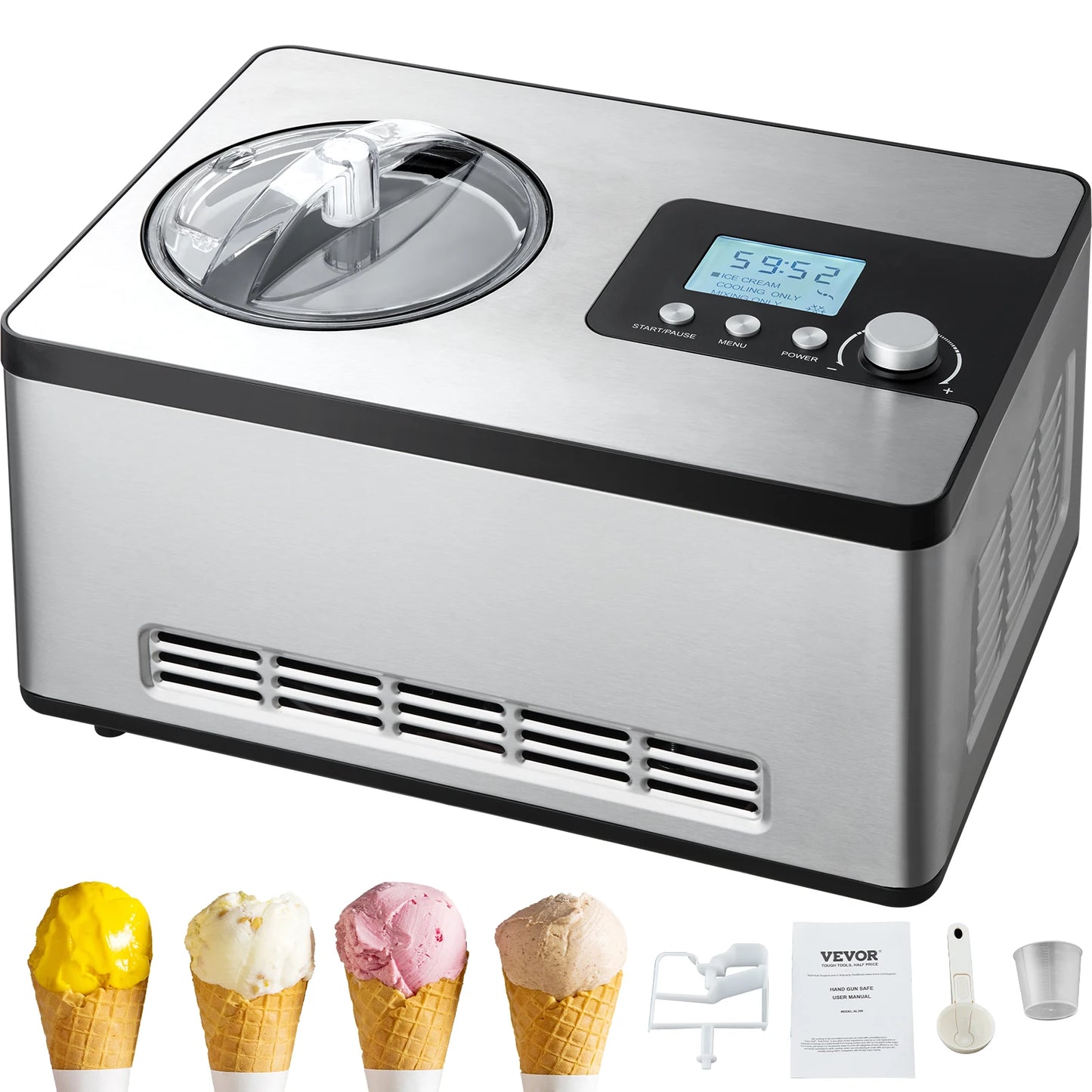 SucceBuy Automatic Ice Cream Maker with Built-in Compressor 2 Quart No Pre-freezing Fruit Yogurt