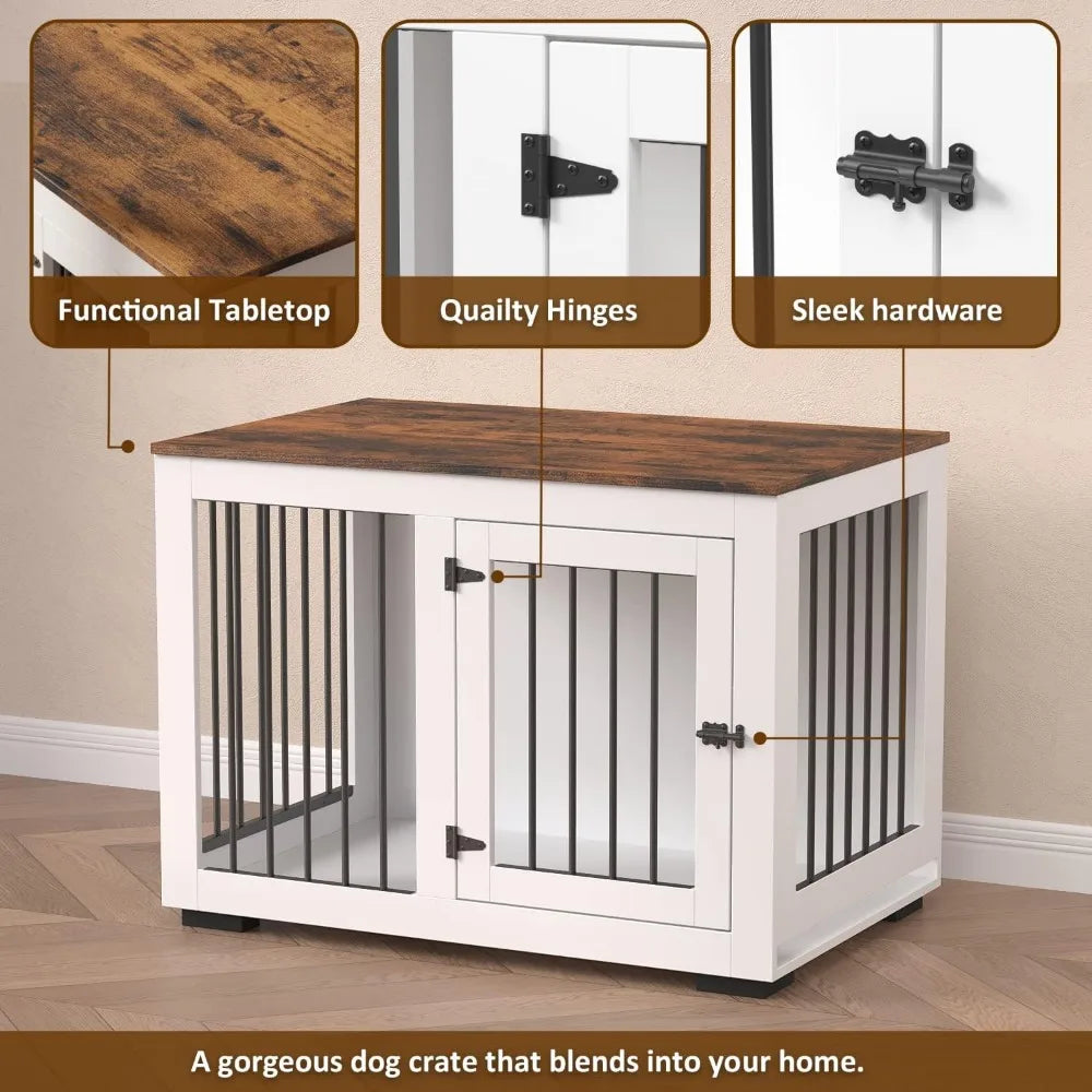 Dog Crate Furniture for Large Dogs Up to 60 lbs. - Kennel w/Wide Table Top & Steel Bars - 37'' Wide