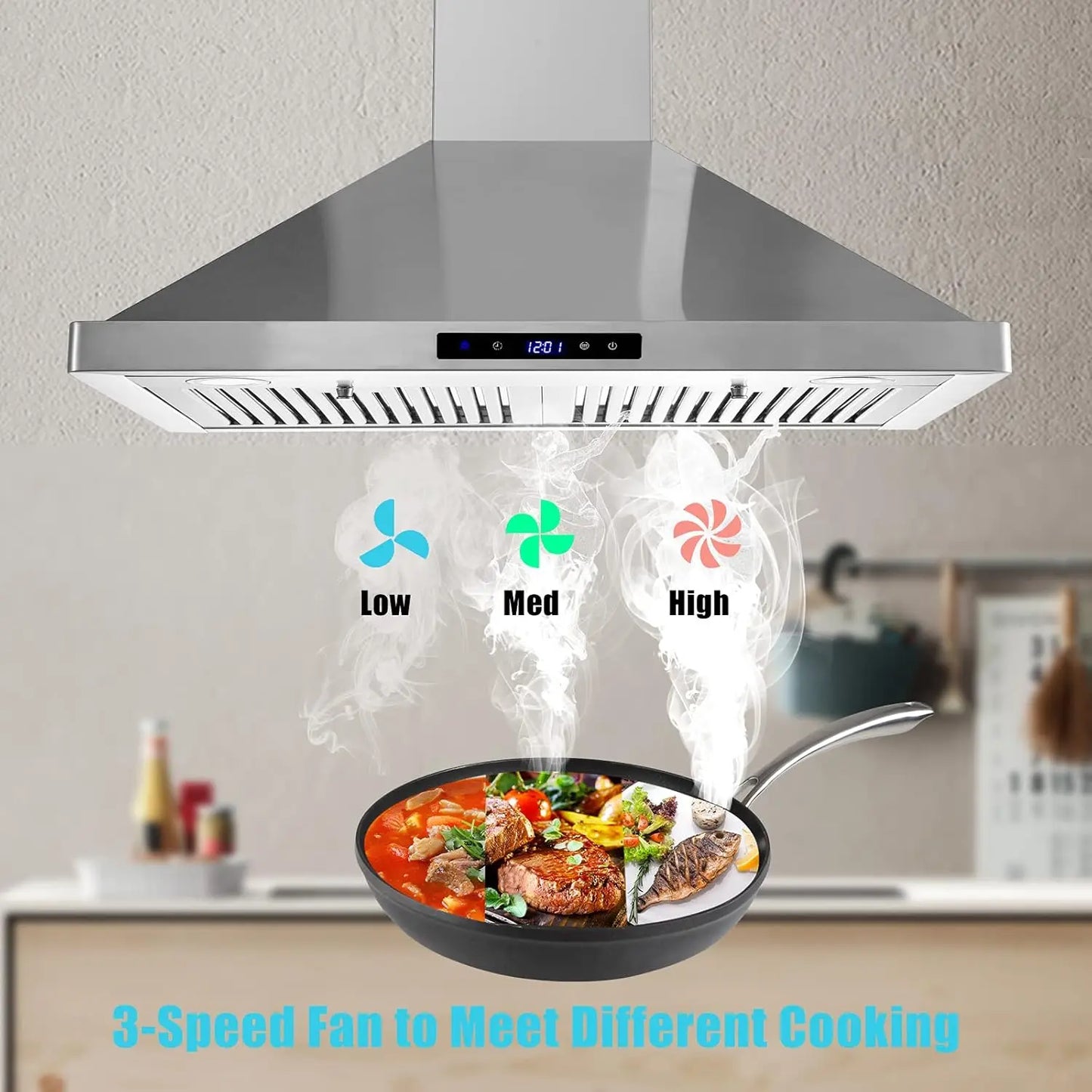 Wall Mount Kitchen 30" Duct Convertible Range Hood 700CFM, 3 Speed/LED Light Range Hood USYS0375A