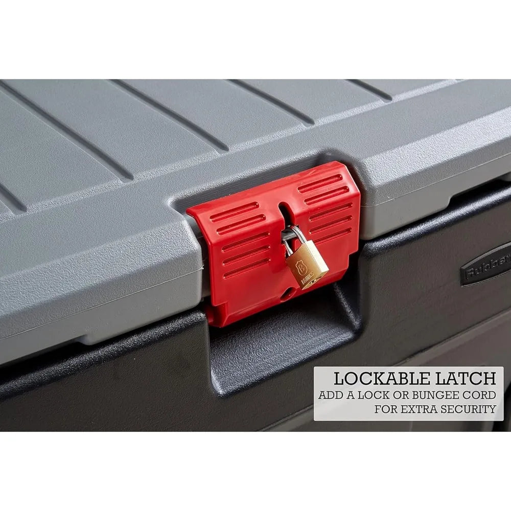 RUBBERMAID Gray&Black,ActionPacker 35 Gallon,Lockable Plastic Storage Bin w/Lid and Wheels-Rugged