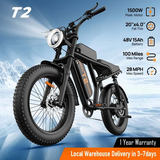 Peak 1500W Electric Mountain Bike w/48V 15.6Ah Removable Battery/28MPH 100 Mile Range, 20" X 4" Tire