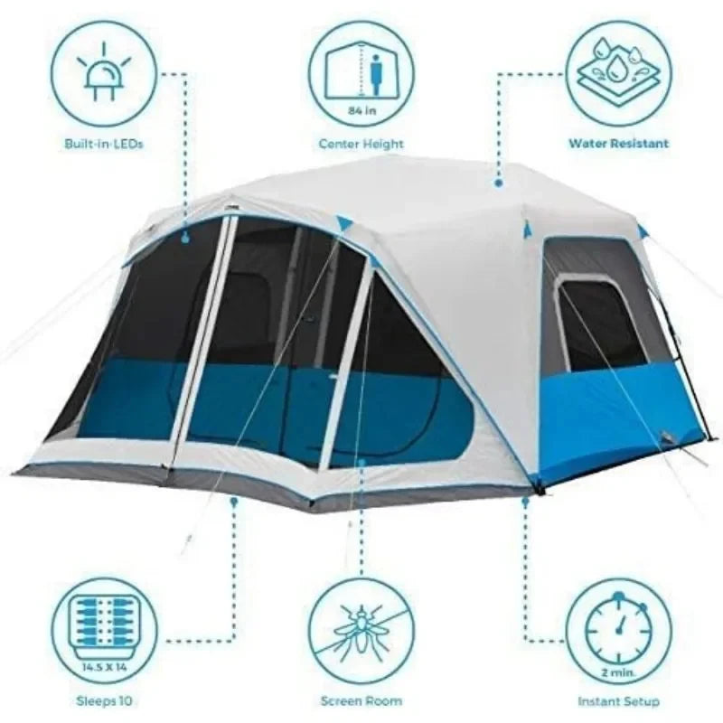 Instant Tent Portable 6 Person Large Family Cabin Multi Room Tents Lighted Pop Up