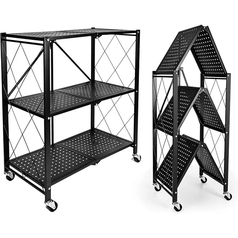 5-Tier Heavy Duty Foldable Metal Rack Storage Shelving Unit with Wheels Moving Easily Organizer