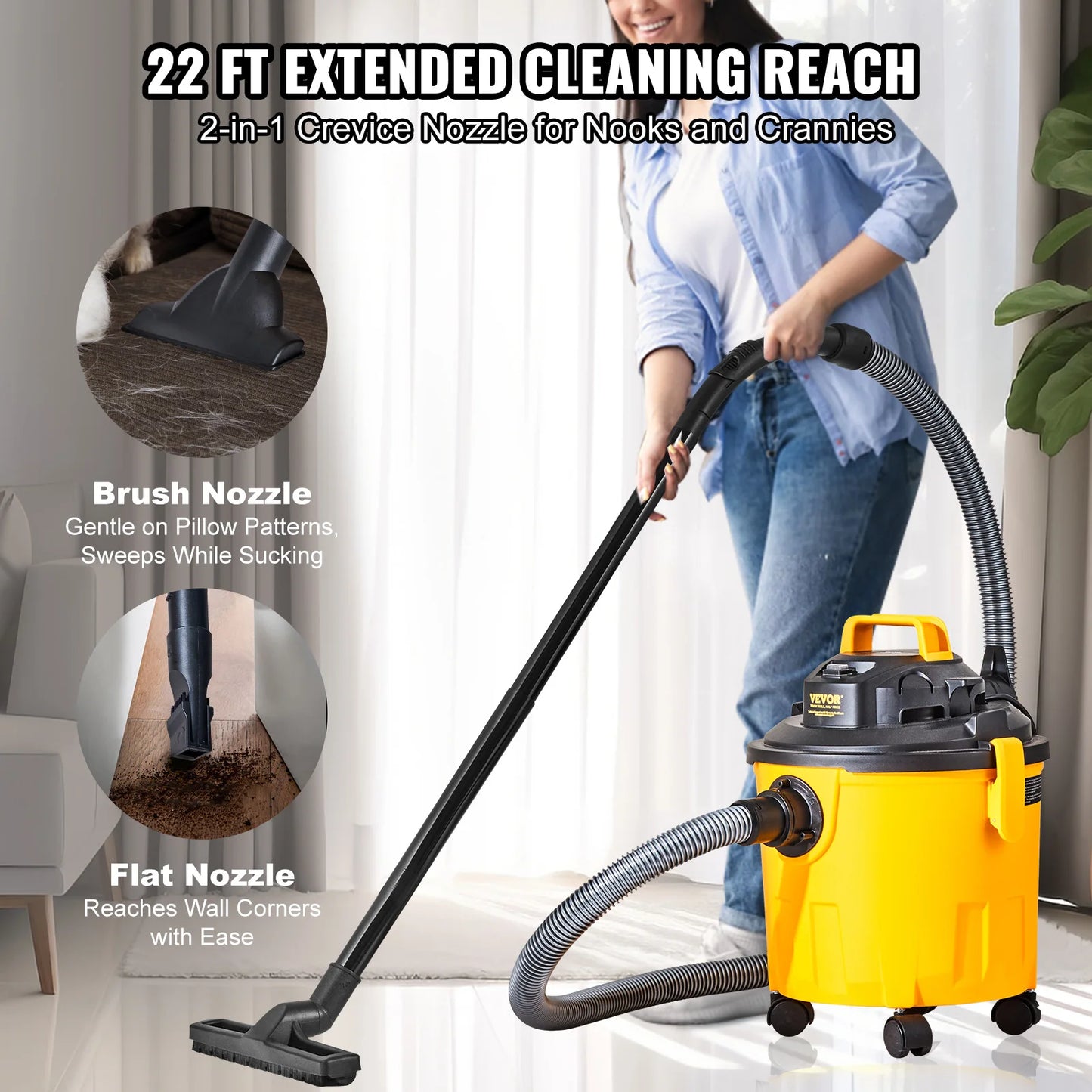 VEVOR Shop Vacuum Wet And Dry 5 Gallon 6 Peak HP Wet/Dry Vac Powerful Suction w/Blower Function