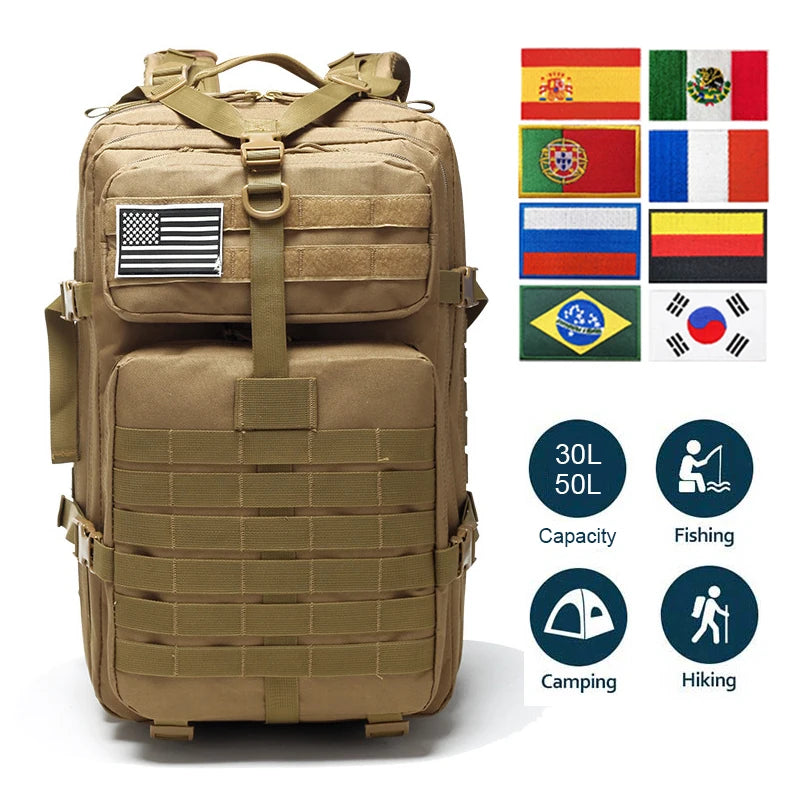 30L/50L Tactical Backpack Hiking Bag Waterproof Rucksacks Army Camping Trekking Hunting Bag