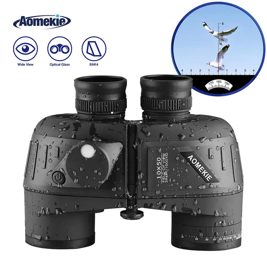 10x50 Binoculars for Adults Marine Military Binoculars Waterproof W/ Rangefinder Compass BAK4