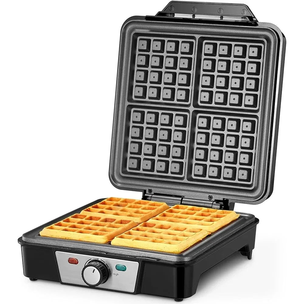 4 Slice Belgian Waffle Maker 1200W Nonstick Iron Anti-Overflow  Knob Indicator Lights Easy Clean