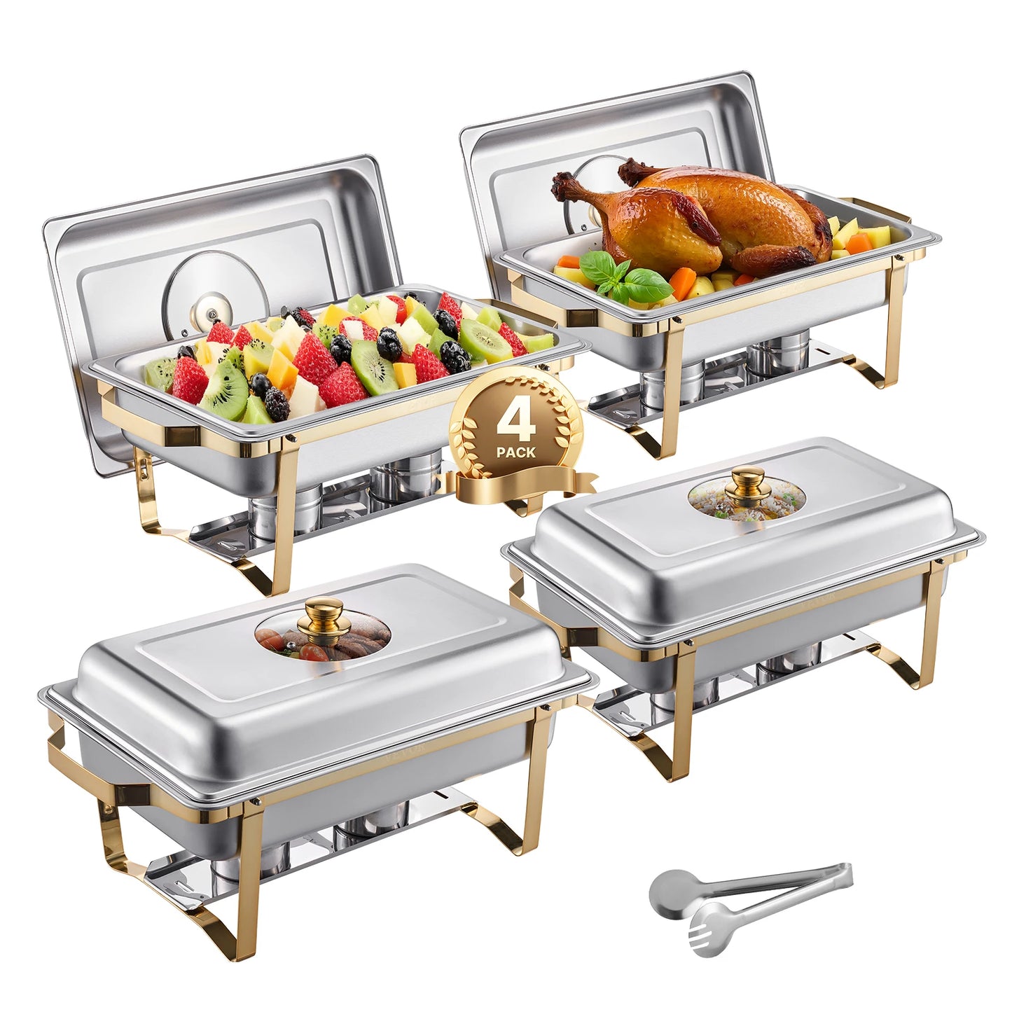 SucceBuy 2/4 Pack Chafing Dish Buffet Set Stainless Steel Chafer with Half Size Pans Rectangle