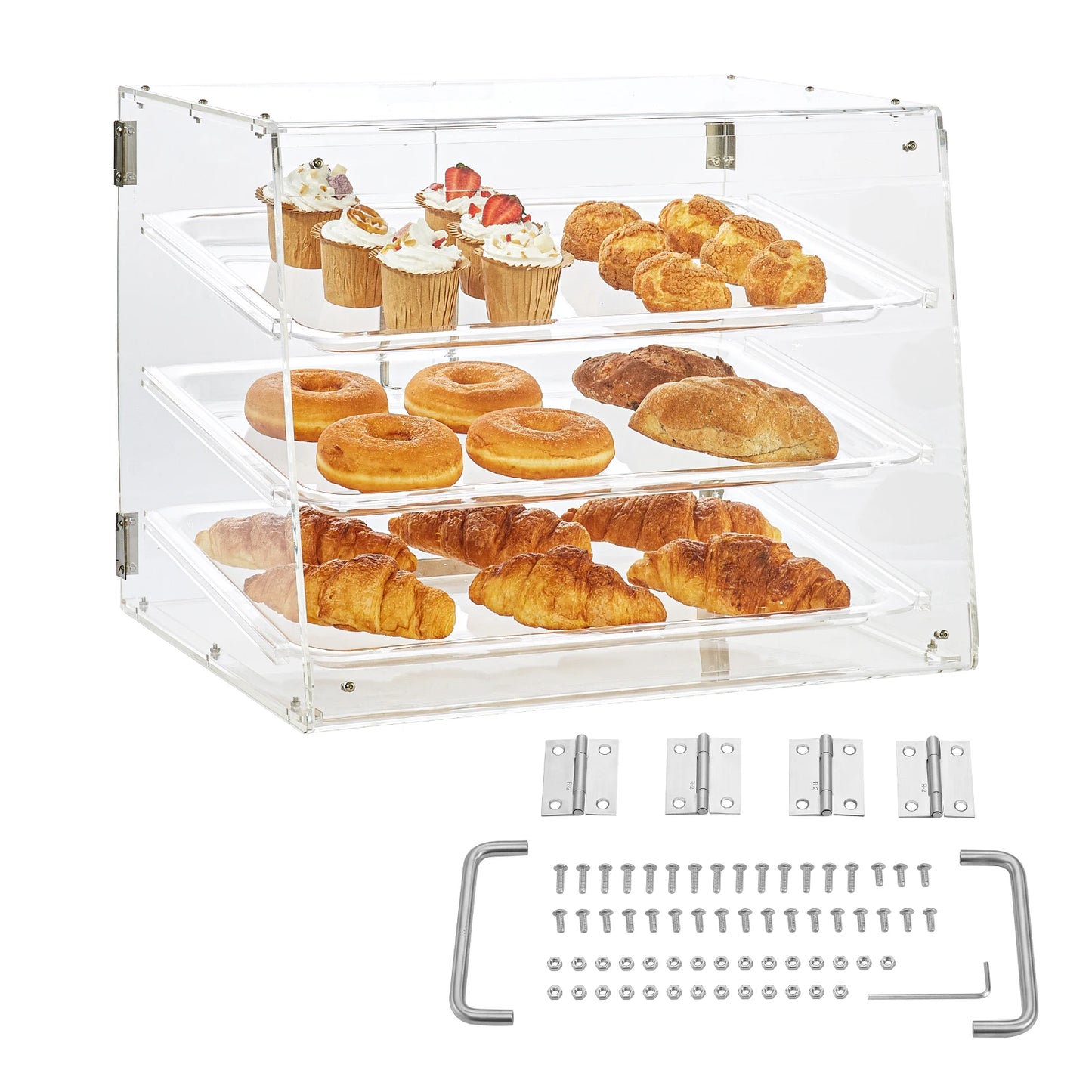 VEVOR 3 Tier Pastry Case Acrylic Commercial Countertop Bakery Display Case w/ Front and Rear Door