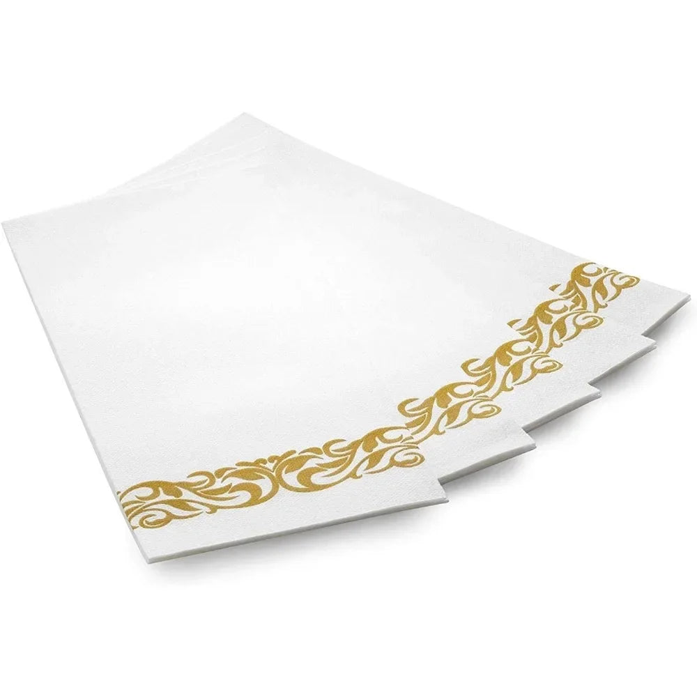 700 Piece Golds Dinnerware Set - 200 Gold Rim Plates - 300 Golds Silverware - 100 Gold Plastic Cups