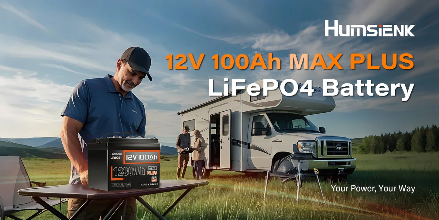 Humsienk 12V 100Ah LiFePO4 Battery With Low-Temp Protection Built-in 110A BMS 15000 Cycles