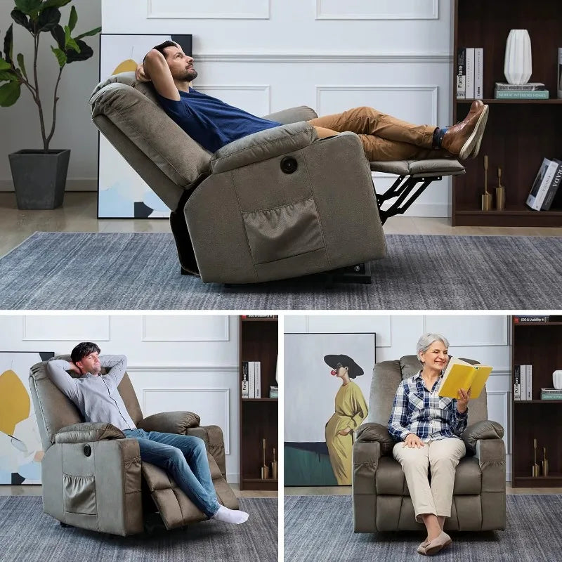 Power Lift Recliner Chair for Elderly, Plush Fabric Electric Recliner w/Heated & Vibration Massage