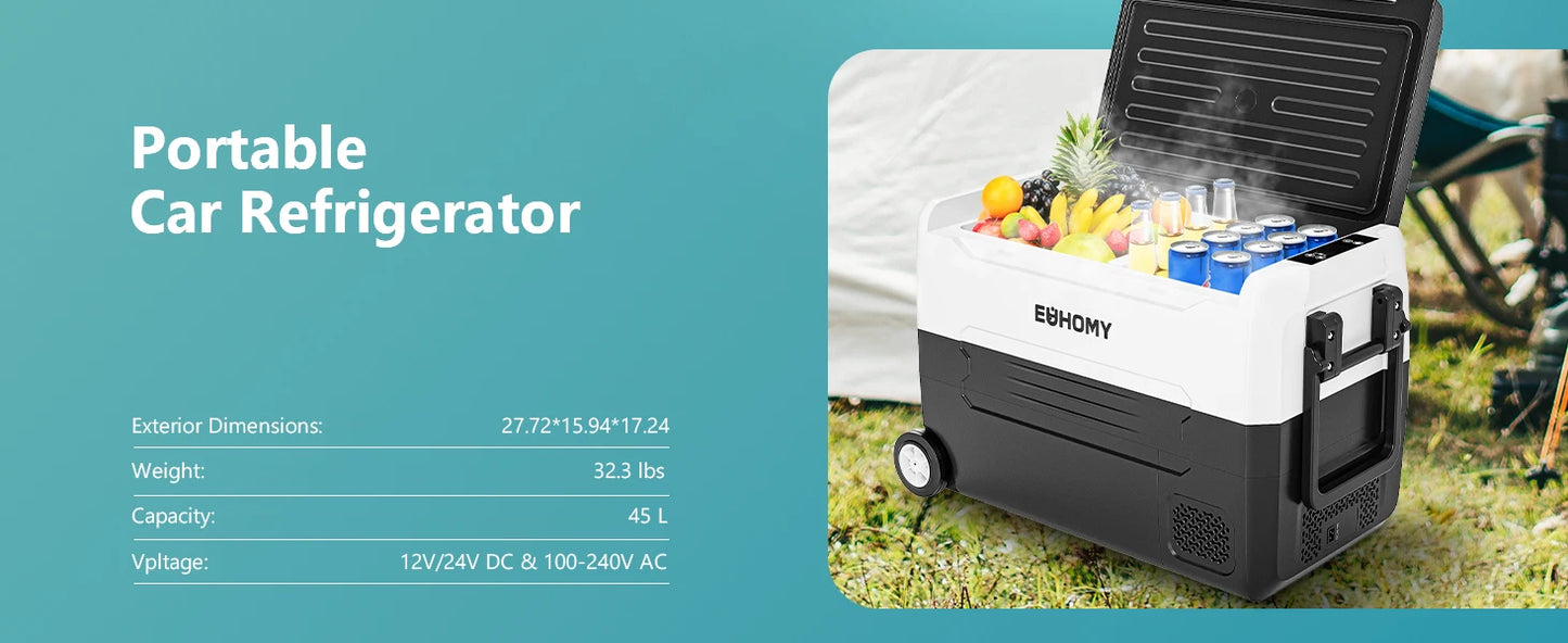 12 Volt 48 Quart Portable Freezer Electric Cooler Car Refrigerator with Dual Zone, Touch Control