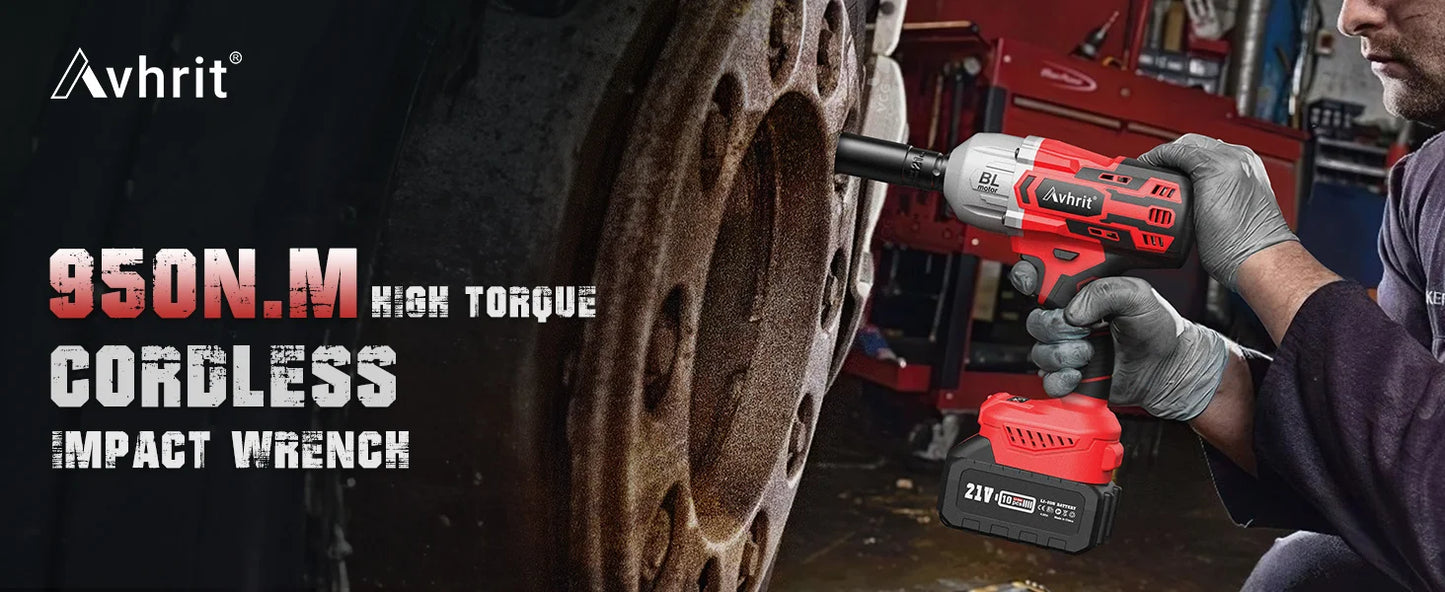 Avhrit Cordless Impact Wrench 1/2, High Torque 700Ft-lbs(950N.m)/2X 4000mAh Battery Fast Charger
