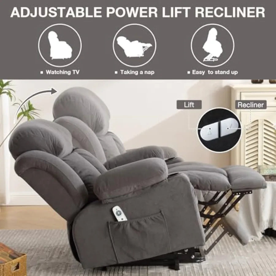 Power Lift Recliner Chair for Elderly with Vibration Massage and Lumbar Heating Electric Oversized