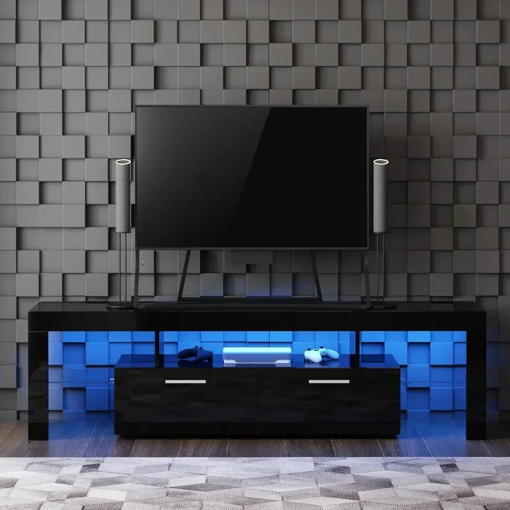 Black TV Stand for 55+/65+/70/75 In TV, Entertainment Center, LED Media Console, TV Table