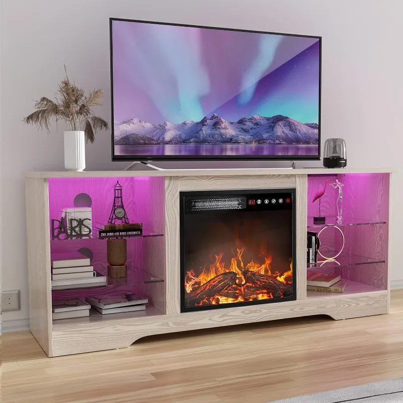 Fireplace TV Stand w/ 18'' Fireplace, Modern Entertainment Center/TVs up to 65", Media TV Console