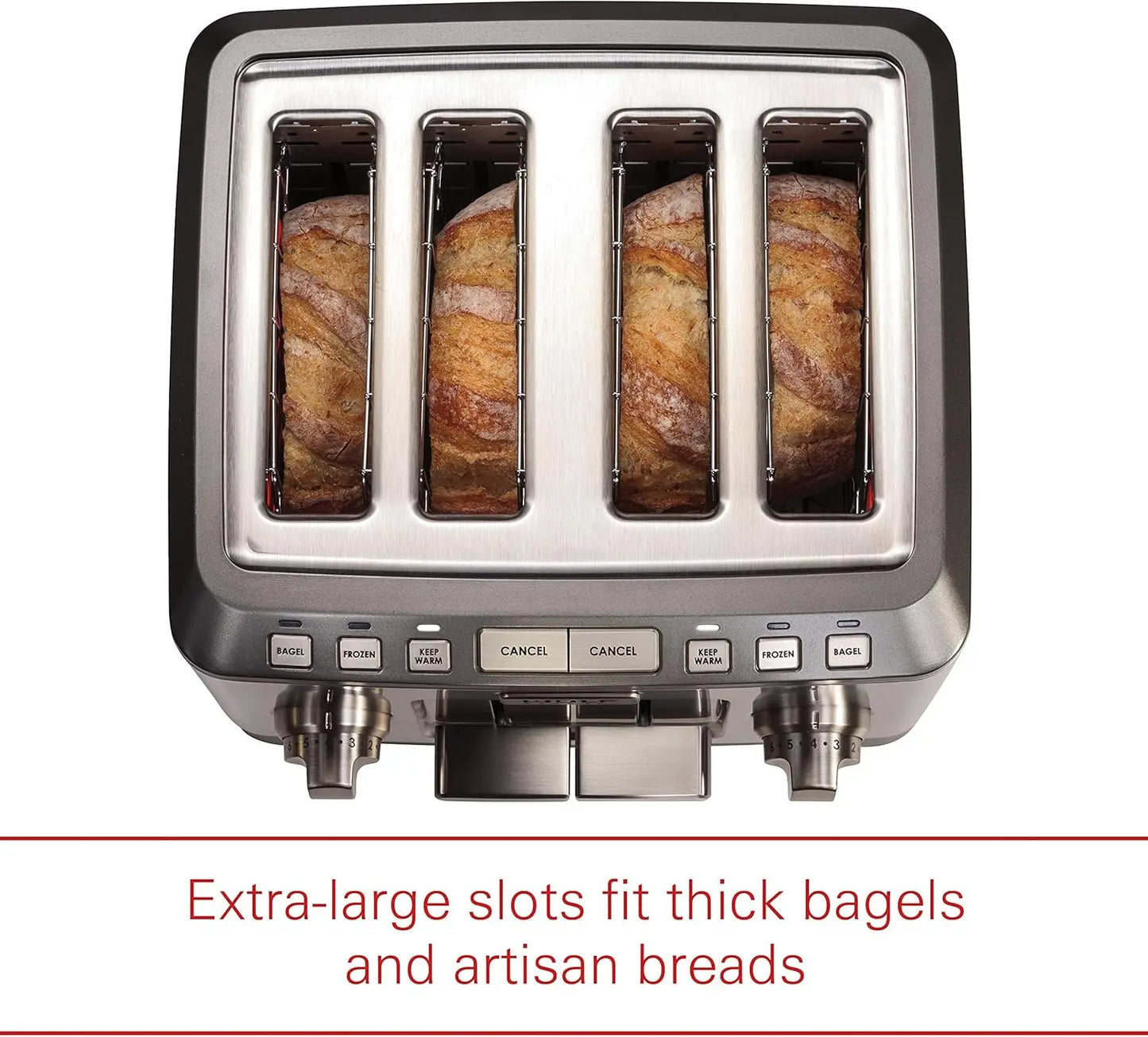 4-Slice Extra-Wide Slot Toaster with Shade Selector, Bagel /Red Knob, Stainless Steel (WGTR154S)