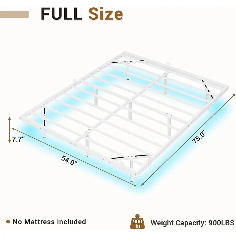 Floating Bed Frame with LED Lights, Metal Platform Full Bed, No Box Spring Needed