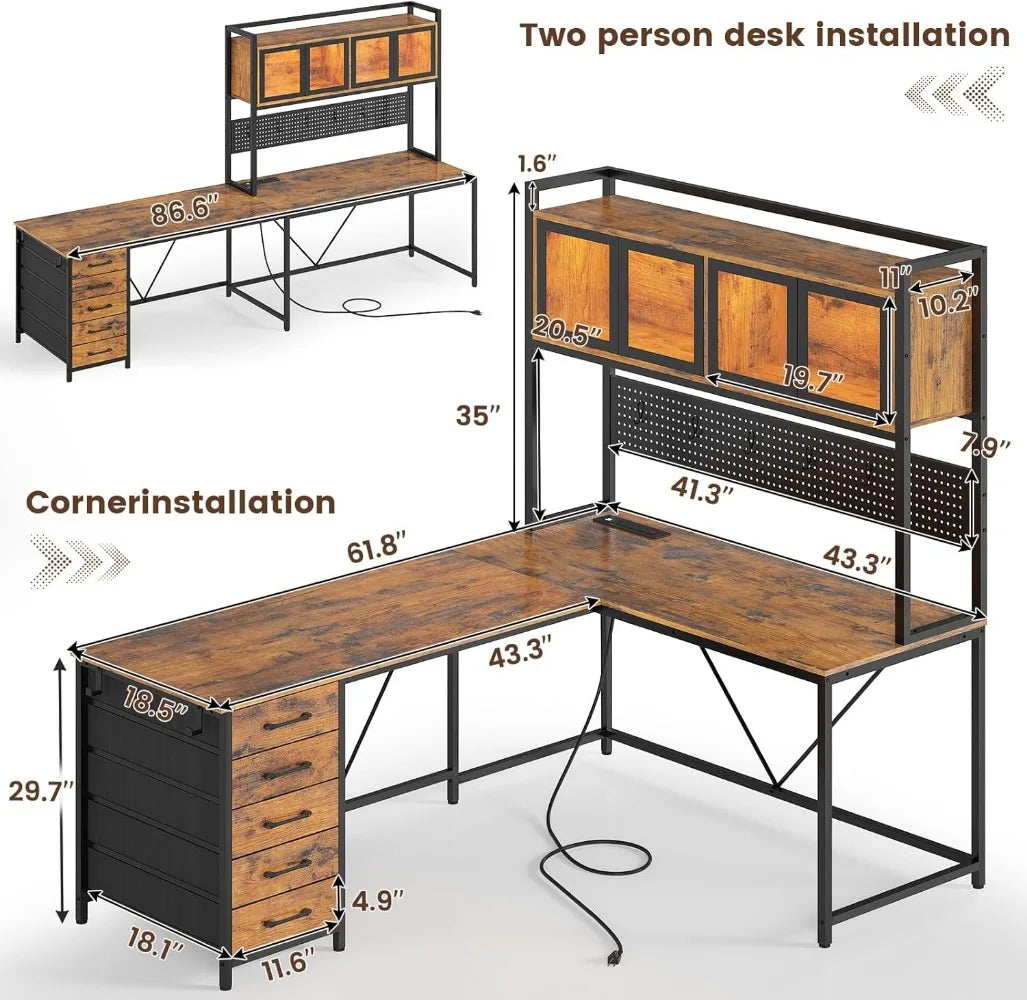 SEDETA L Shaped Gaming Desk with Drawers, L Shaped Computer Desk with Hutch and Storage Shelves