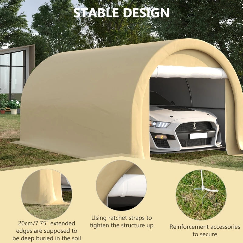 Beige 16' x 10' Carport / Storage Tent with Large Zippered Door, Anti-UV PE Canopy Cover for Car