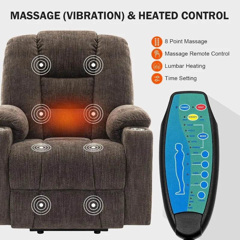 Power Lift Recliner Chair for Elderly, Plush Fabric Electric Recliner w/Heated & Vibration Massage