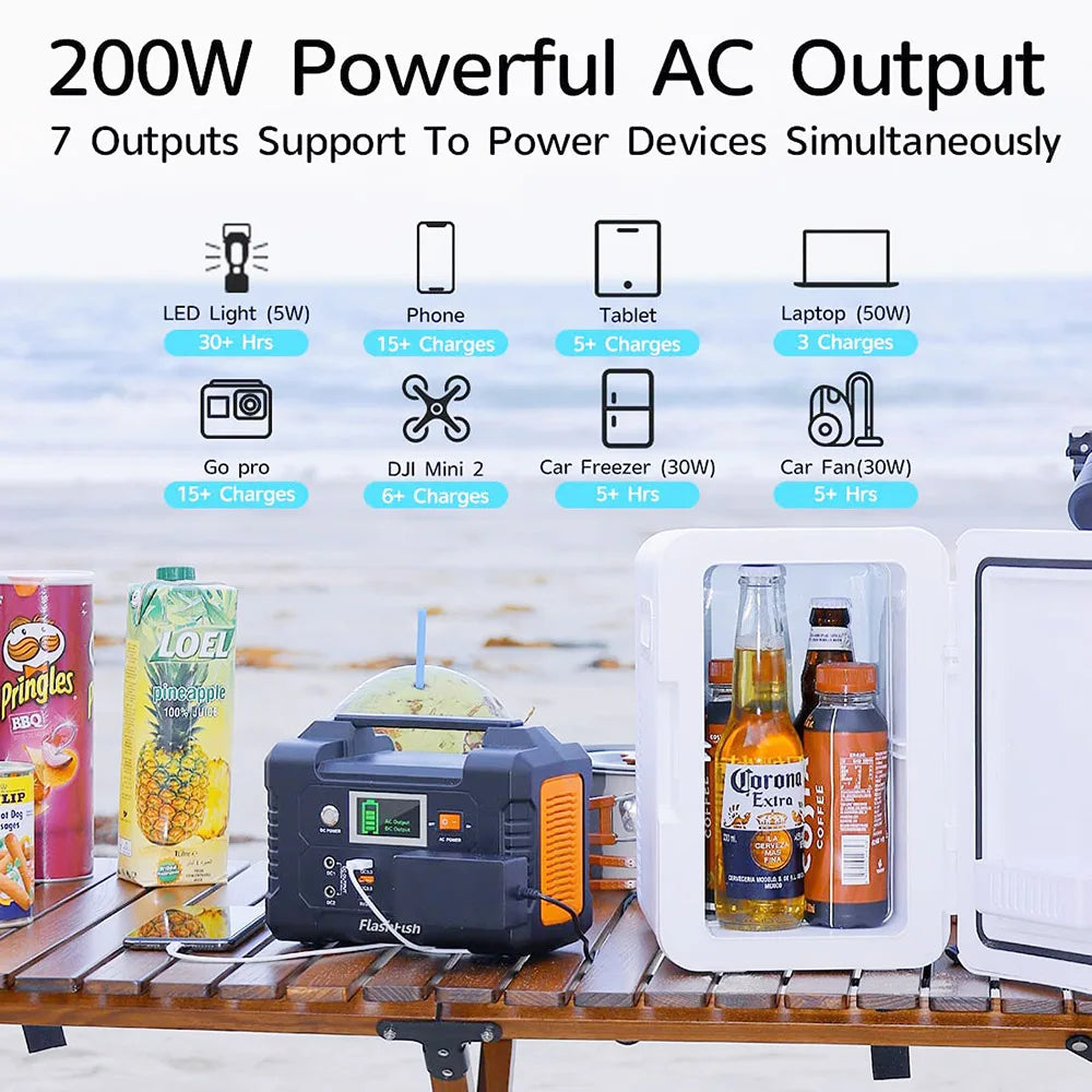 FlashFish E200 151Wh Power Station 200W Pure Sine Wave Solar Generator, 40800 mAh Battery/AC/DC/USB