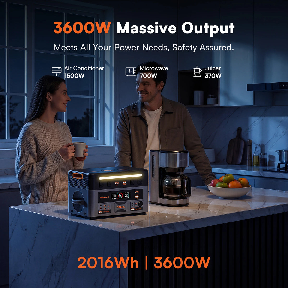 OSCAL 3600W Portable Power Station PowerMax 3600PE, 2016Wh Solar Generator, LiFePO4 Battery Power