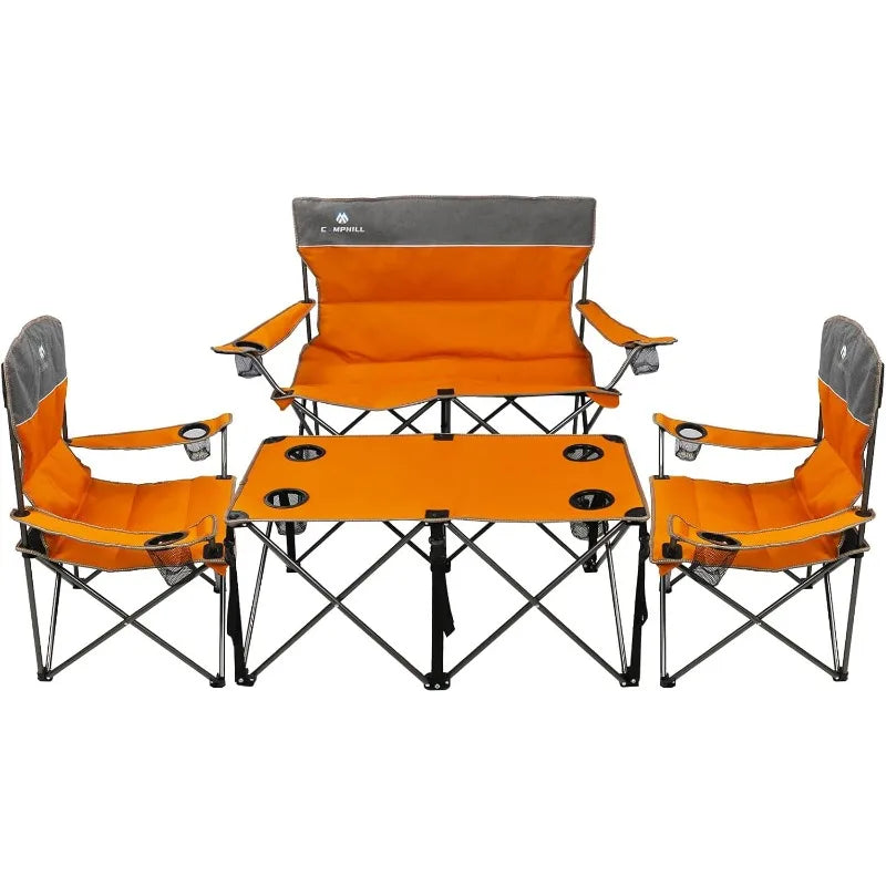 Camping Chair 4 Piece Set, Outdoor Folding Camping Chair w/Table, Heavy Duty Lawn Chair w/Cup Holder