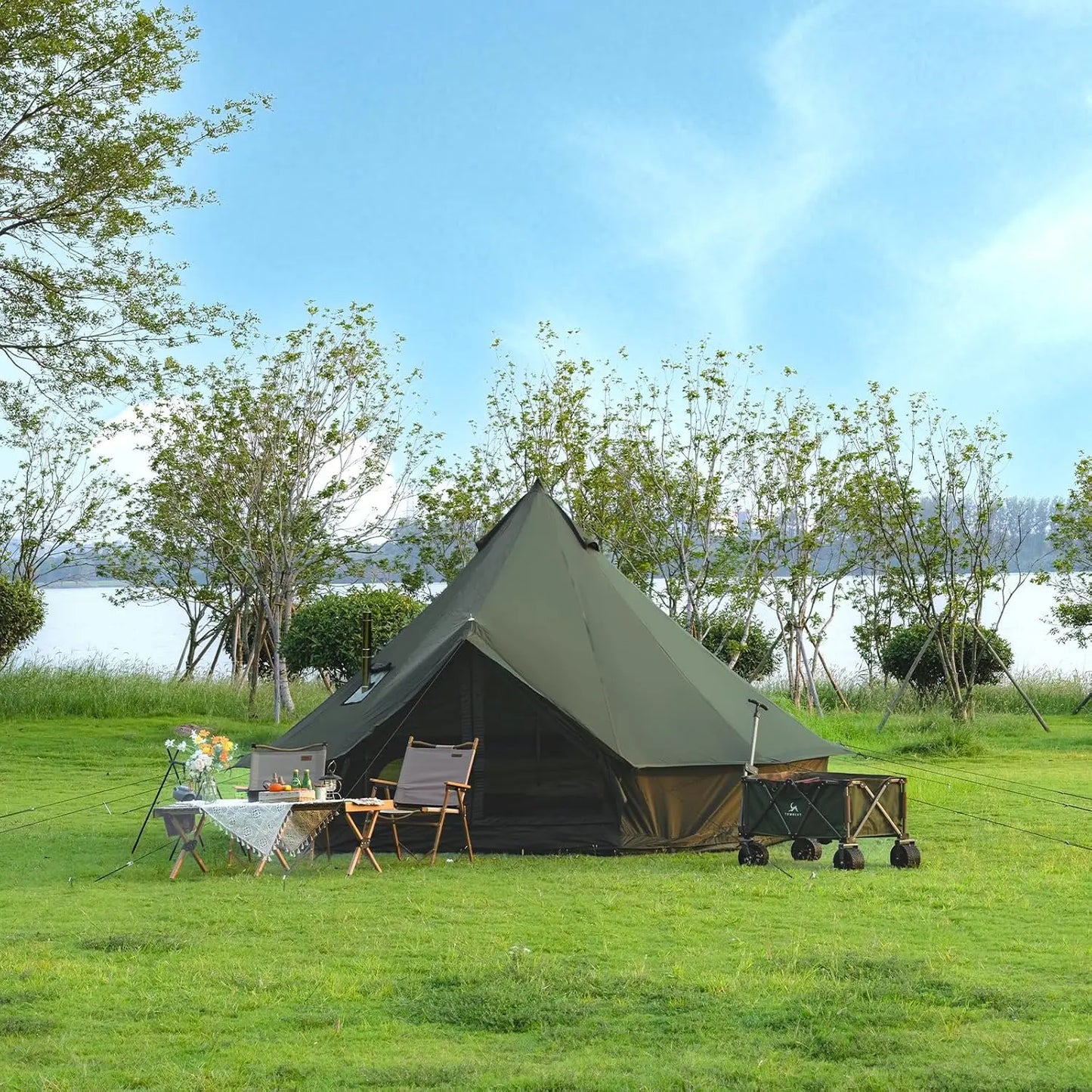 Spacious Yurt with Stove Jack, Large Glamping Tents for Four to Eight People, Four Season Shelter