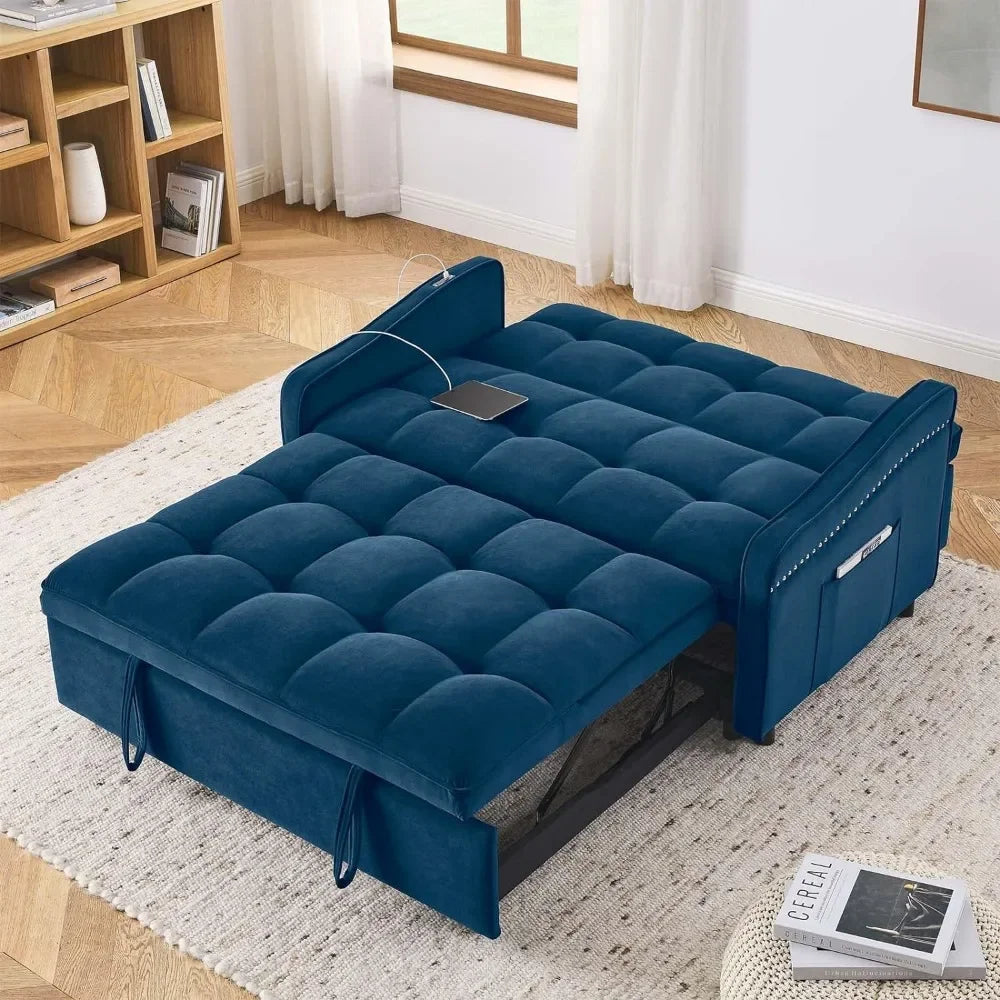 3 in 1 Sleeper Sofa Couch Bed w/USB & Type C Port, 52" Small Modern Loveseat Sofa w/Pull Out Bed