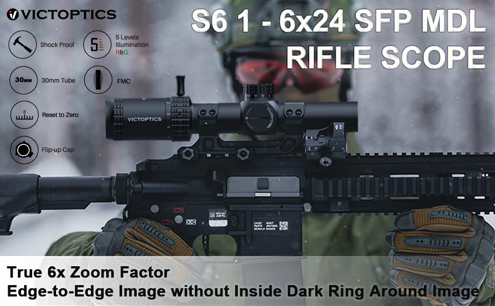 VictOptics S6 1-6x24 SFP Riflescope Red & Green Illumination Turret Lock System  AR 15 .223 5.56