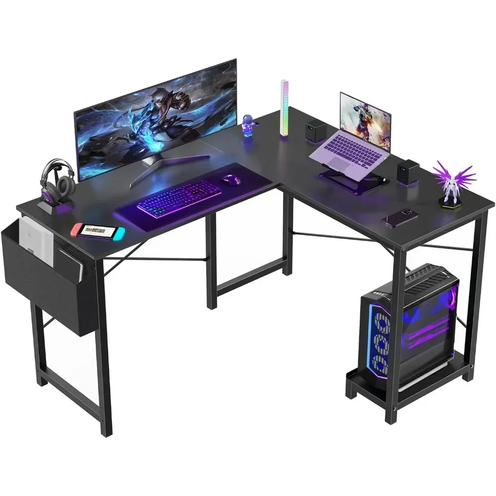 L Shaped Computer Desk - Gaming Table Corner Desk 50 Inch PC Writing Black Desk Study Desks