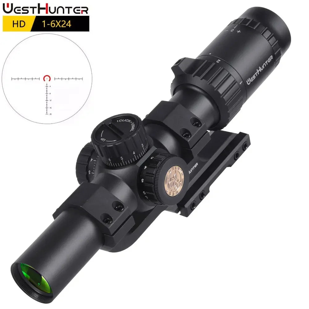 WestHunter HD 1-6X24 IR LPVO Riflescopes R/G Illumination Etched Glass Reticle Hunting Sights