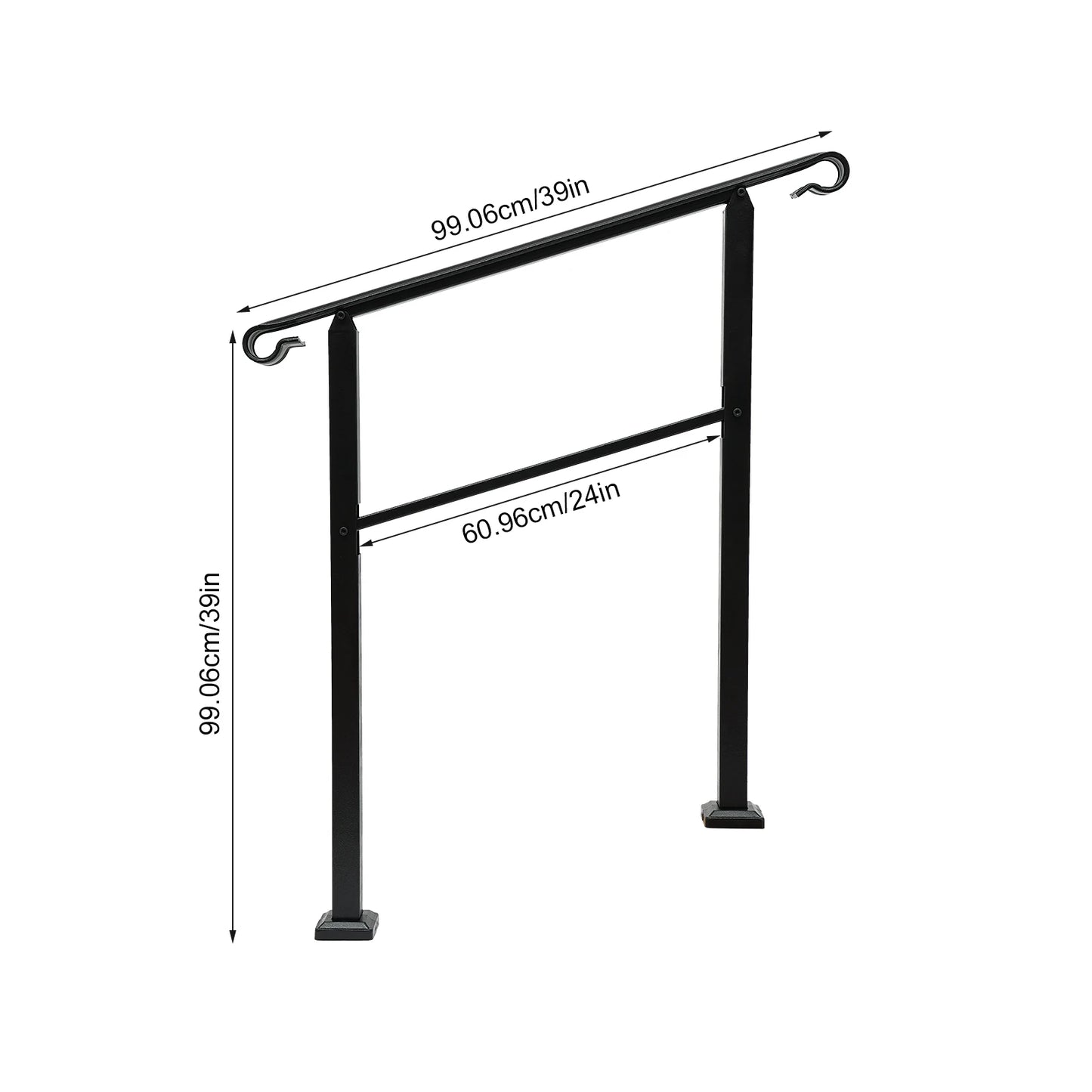 3-Step Staircase Handrail Ladder Type 881.8lbs Load-bearing For Outdoor Black/Dark Brown