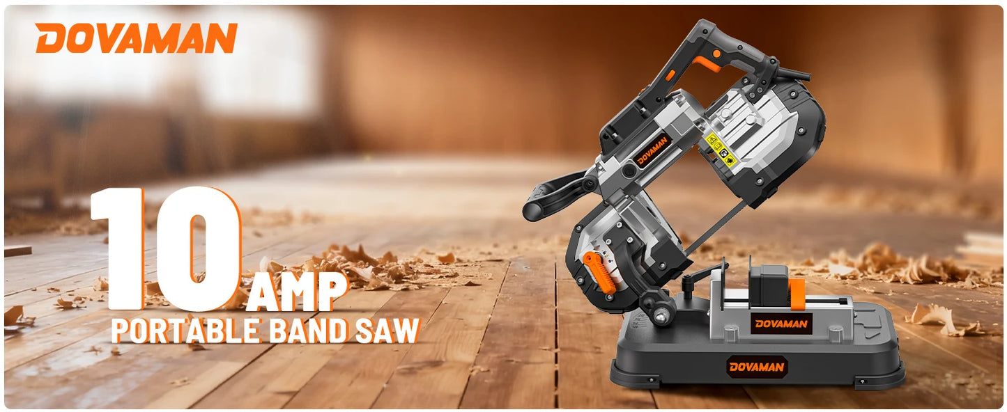 DOVAMAN Portable Band Saw, 10A Corded Handheld, 5" Cut Capacity, 6-Speed, 0°–45° Adjustable