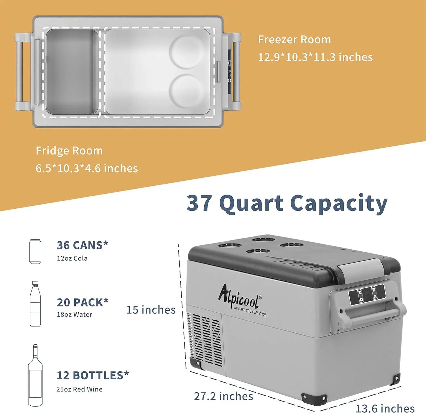 CF35 Portable Fat Cooling Car Refrigerator,12 Volt  Fridge Freezer, 37 Quart (35 Liter)