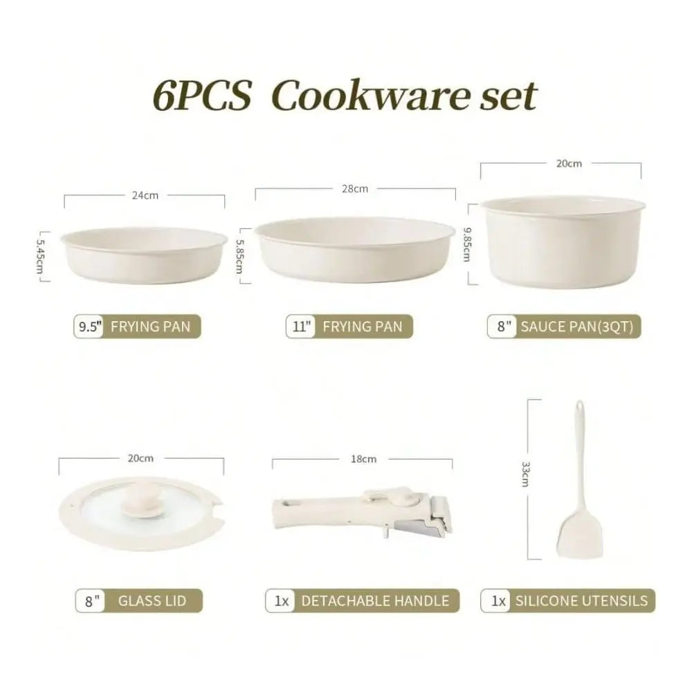 And Pans Sets Non Stick 6PCS Ceramic Cookware Sets Nonstick Detachable Handle Induction