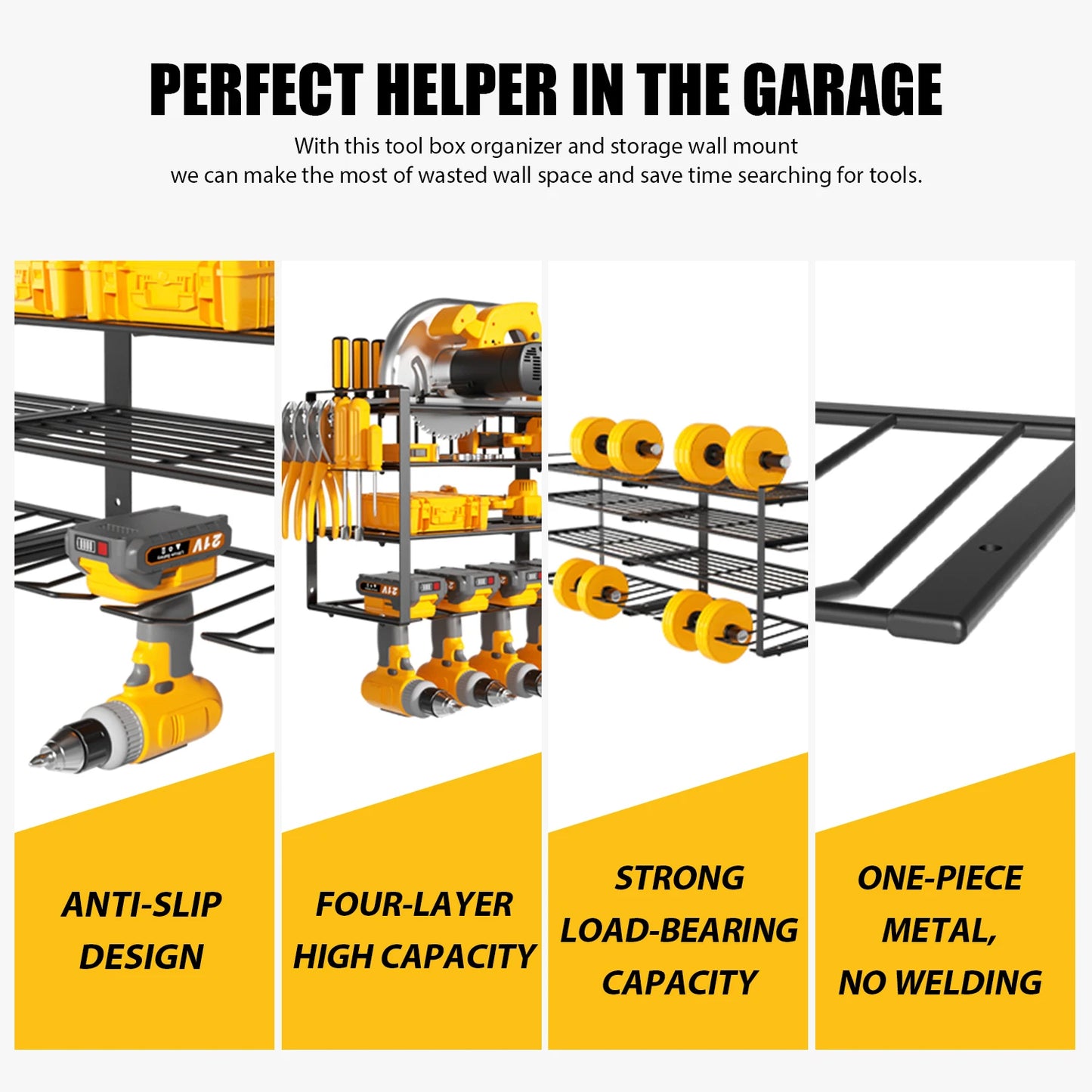 Power Tool Organizer-8 Drill Holder Wall Mount,4 Layer Heavy Duty Metal Power Tool Storage Rack