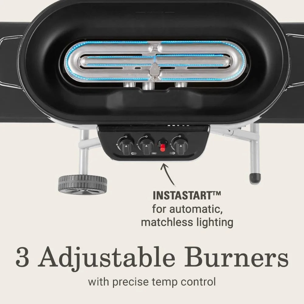 Gas Grill with 3 Adjustable Burners & Instastart Push-Button Ignition, 285 Portable