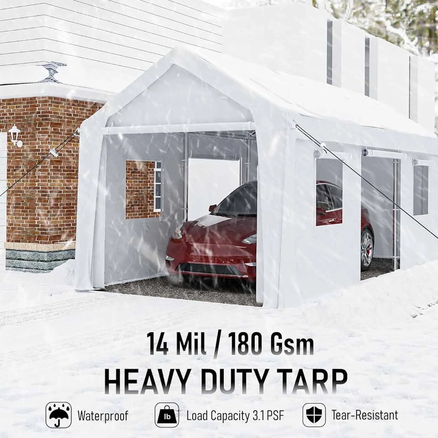 10x20 Ft Portable Garage with 180G Side Walls Front & Rear Doors Heavy Duty Waterproof Tarp Storage