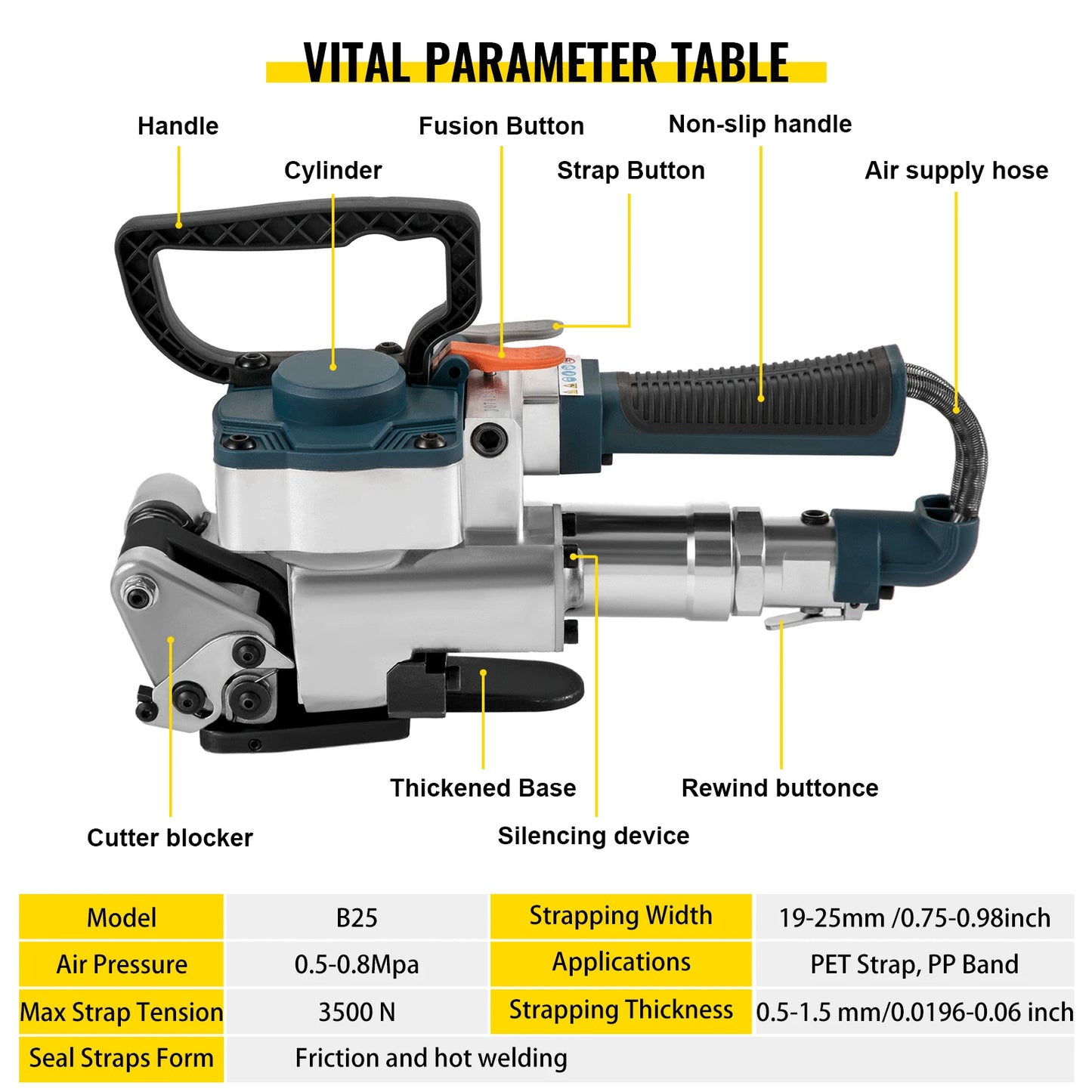 VEVOR B25 Handheld Pneumatic Strapping Machine 3500N Max Tension Hand Packing Machine