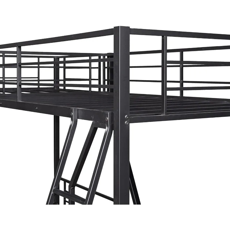 Metal Triple Bunk Beds, Twin Over Full Bunk Bed Attached Twin Loft Bed with Desk, L-Shape Triple Bed